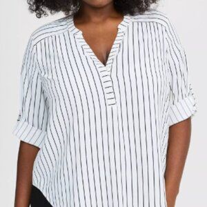 Torrid Harper 3/4 Sleeve Pullover Blouse black/white pinstripe - size 2, 18/20